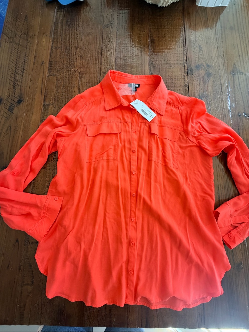 a.n.a Vibrant Orange Button-Front Shirt